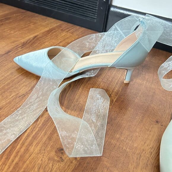 Baby blue Kailee P kitten heels with tulle tie - Picture 2 of 4